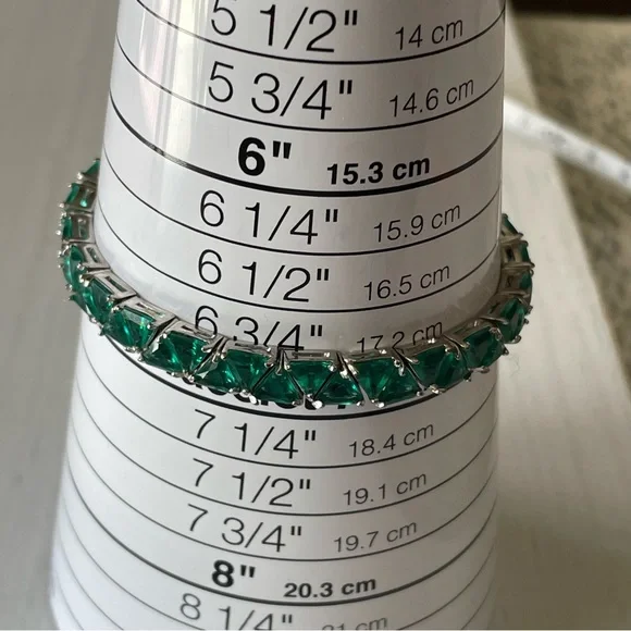 Green Silver Tennis 925 bracelet, bling chunky tennis bracelet, fancy fashion - Picture 7 of 8